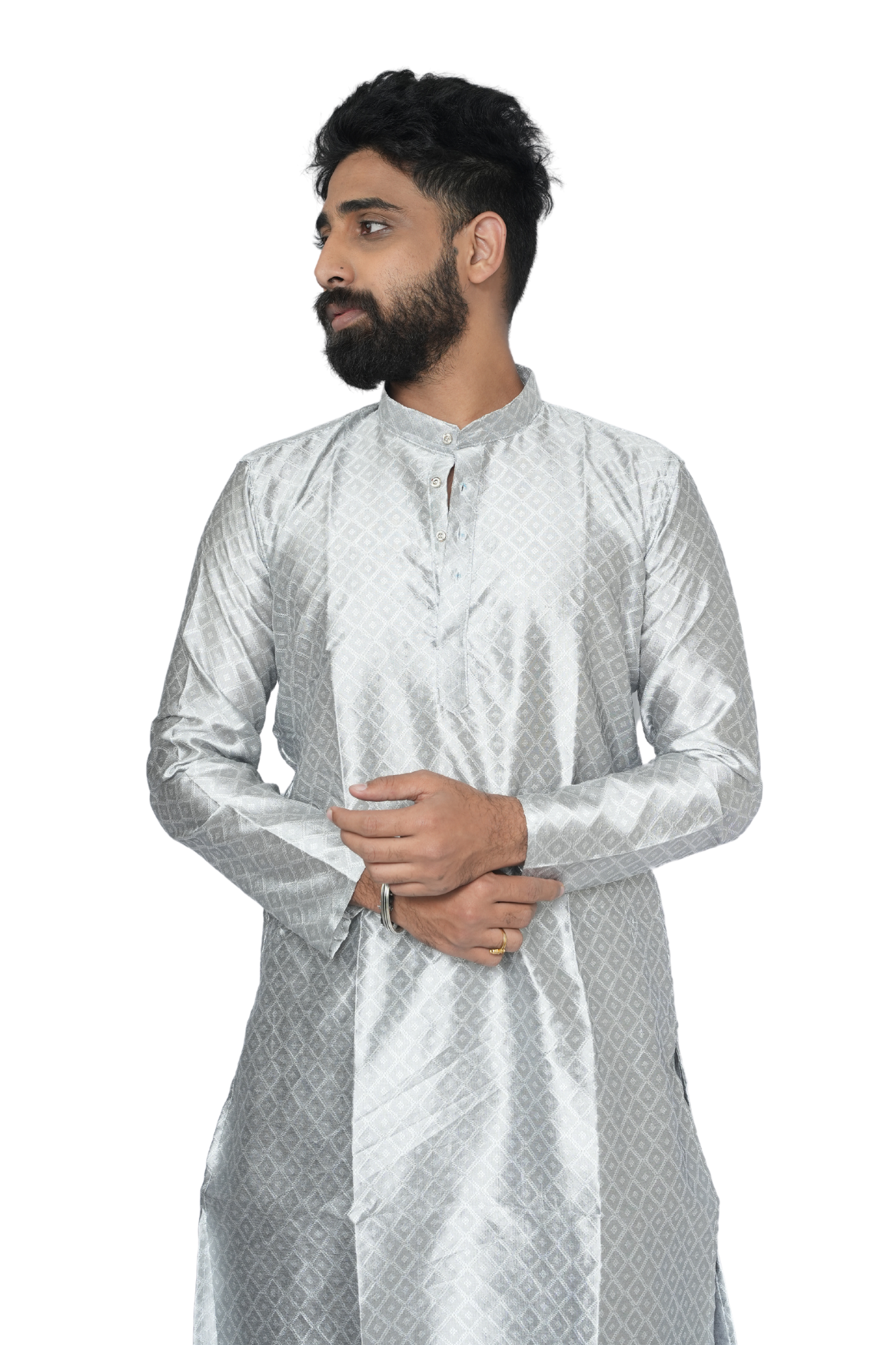 Kurta For Wedding Mens With Celestial Silver Colour 100%Cotton