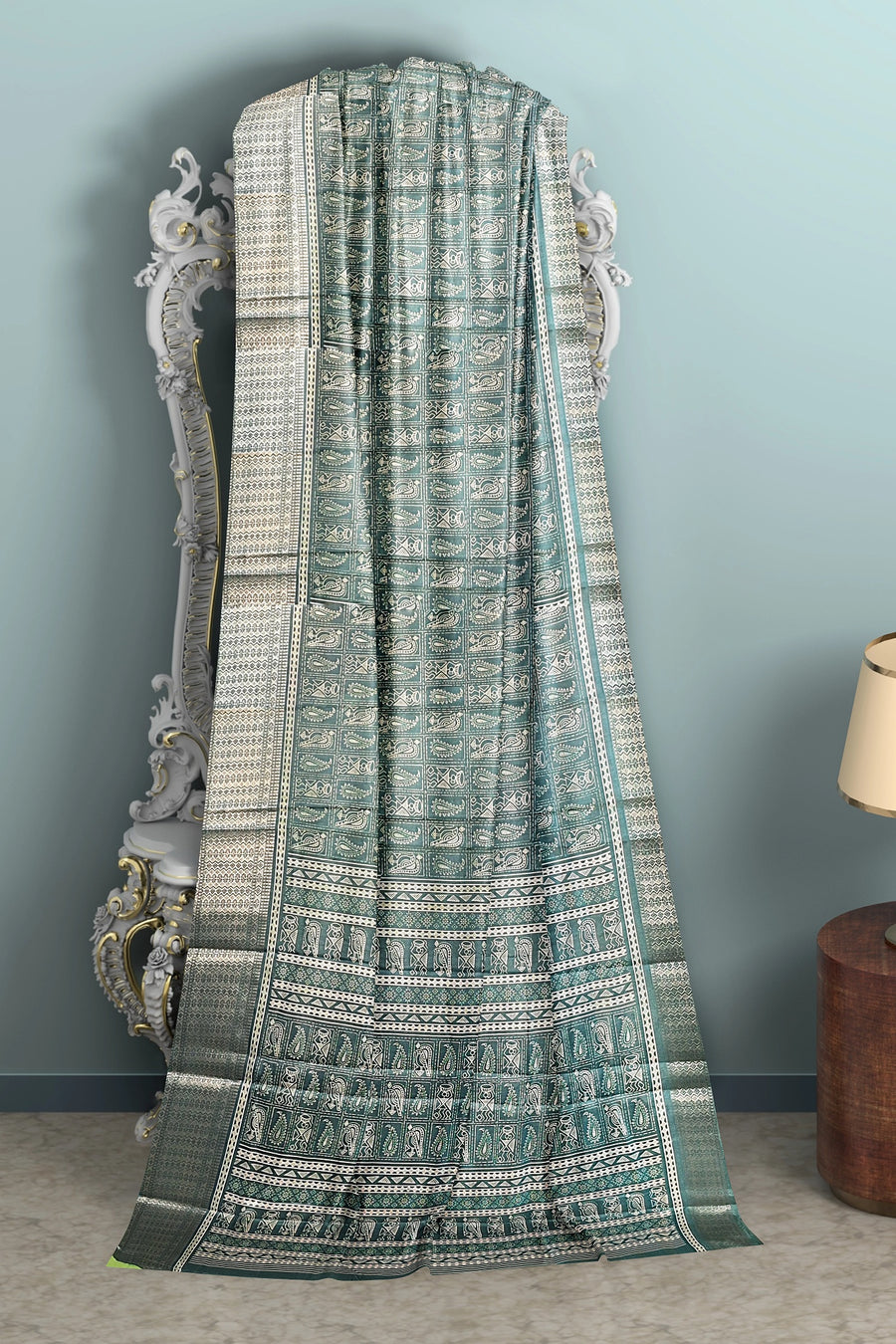 Silk Saree by Sarandhri Dola Silk Cambridge Saree Chartreuse Couture Charm x One Blouse