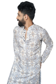 Cotton-Silk Digital White Printed Kurta Royal Tapestry