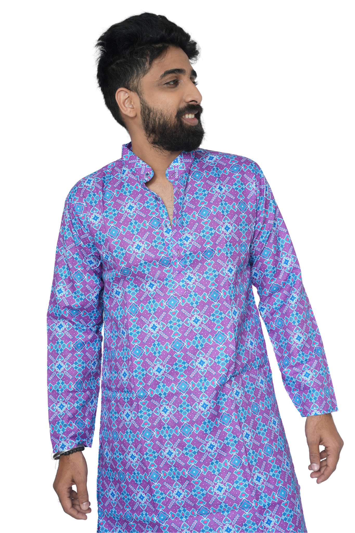 Digital Printed Kurta Cotton-Silk Cerulean Charm