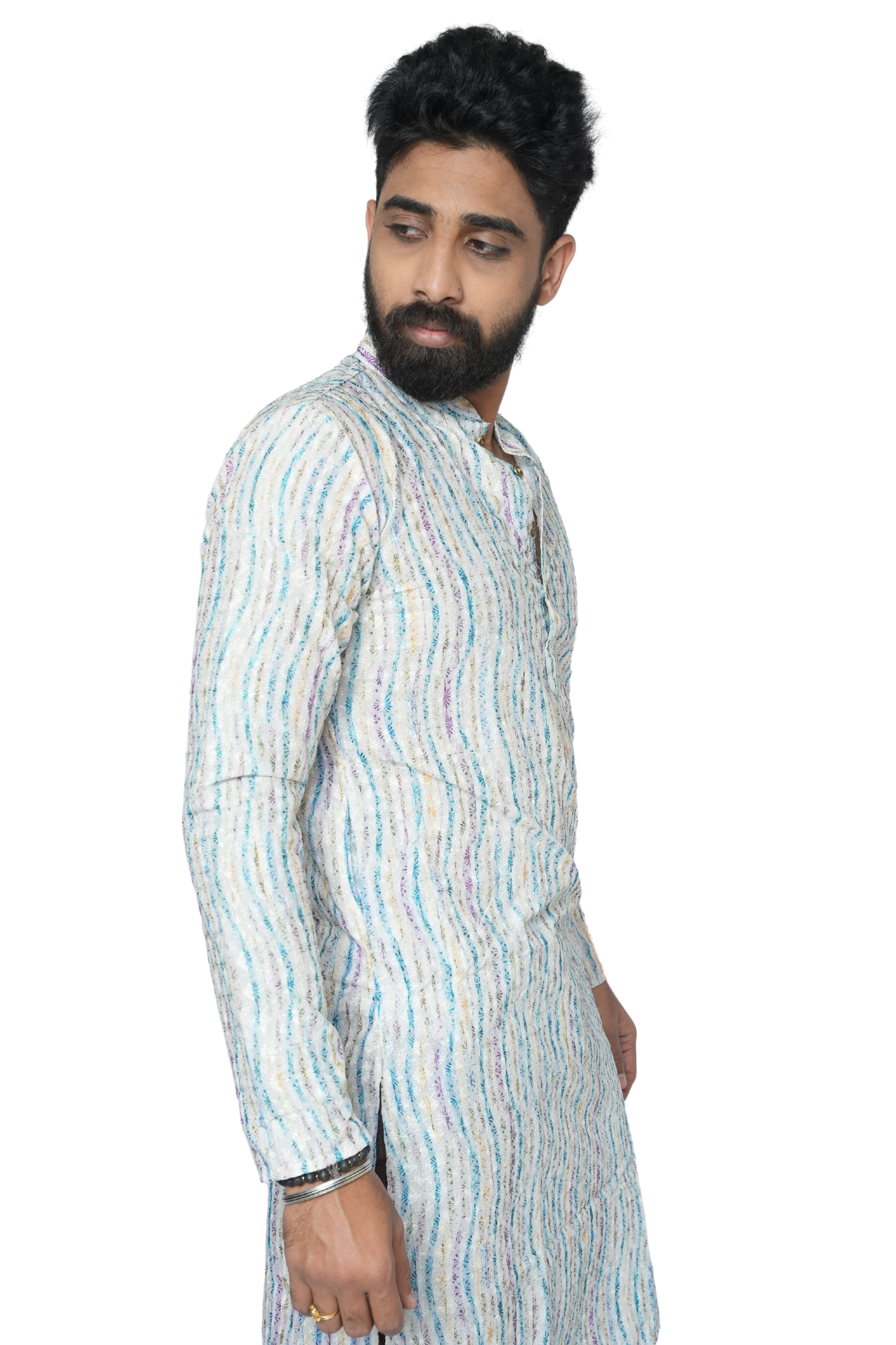 Multicolor Cotton Kurta for Men With Chicken Work Colorburst Charm