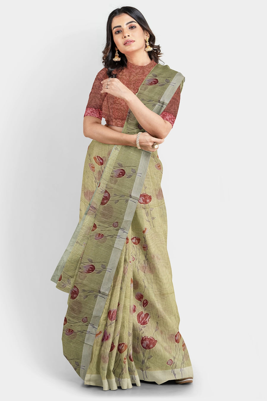 Linen Satin Saree by Sarandhri Siddhi Linen Satin Saree Light Lemon Rouge x One Blouse