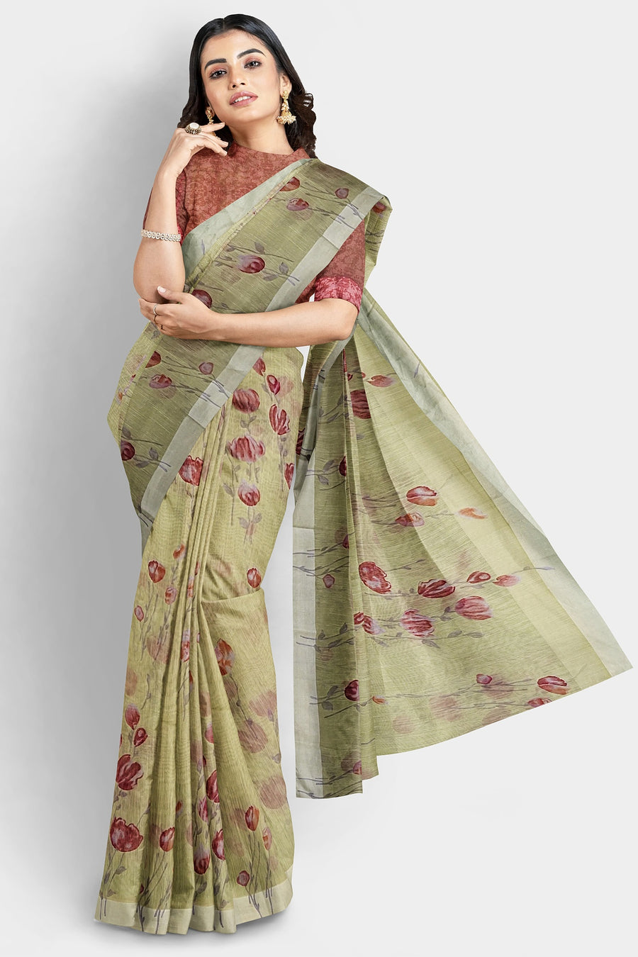 Linen Satin Saree by Sarandhri Siddhi Linen Satin Saree Light Lemon Rouge x One Blouse