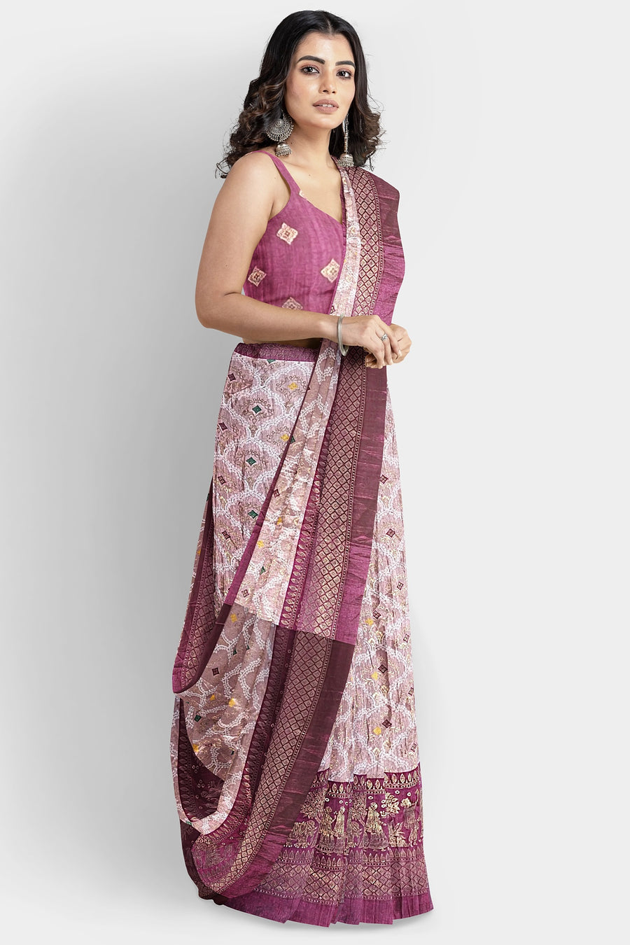 Royal Silk Saree by Sarandhri Rajdarbari Silk Glimmering Garnet Elegance x One Blouse
