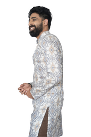 Cotton-Silk Digital White Printed Kurta Royal Tapestry