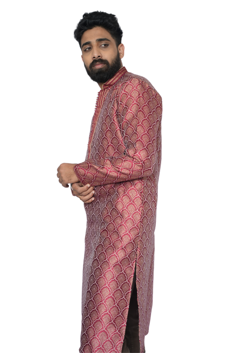 Heavy Silk Kurta For Men Jacquard Auburn Aura