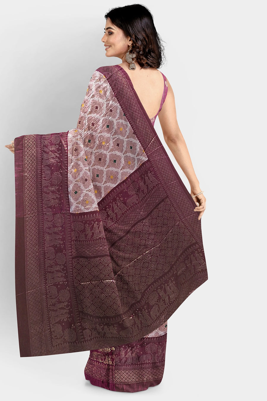 Royal Silk Saree by Sarandhri Rajdarbari Silk Glimmering Garnet Elegance x One Blouse