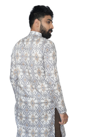 Cotton-Silk Digital White Printed Kurta Royal Tapestry