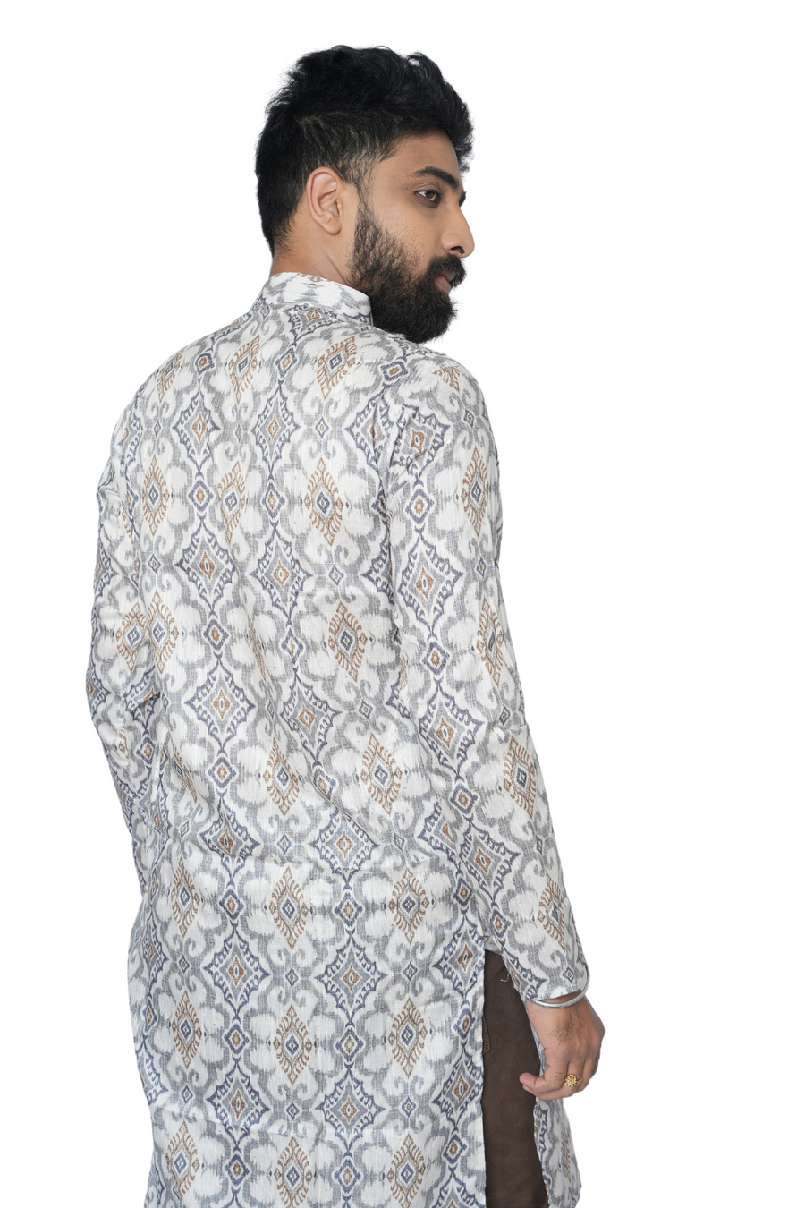 Cotton-Silk Digital White Printed Kurta Royal Tapestry