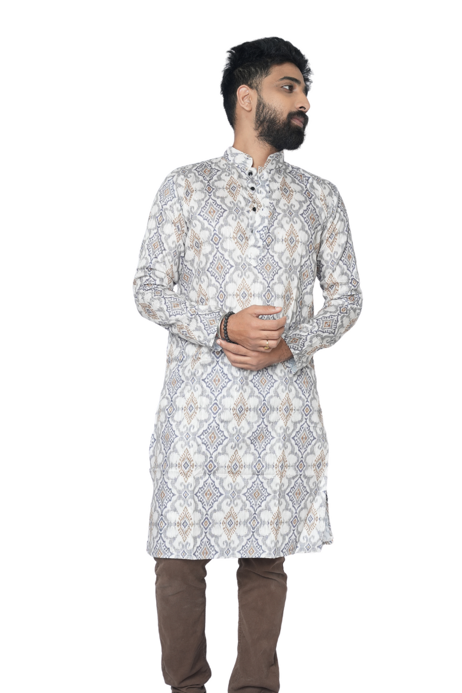 Cotton-Silk Digital White Printed Kurta Royal Tapestry