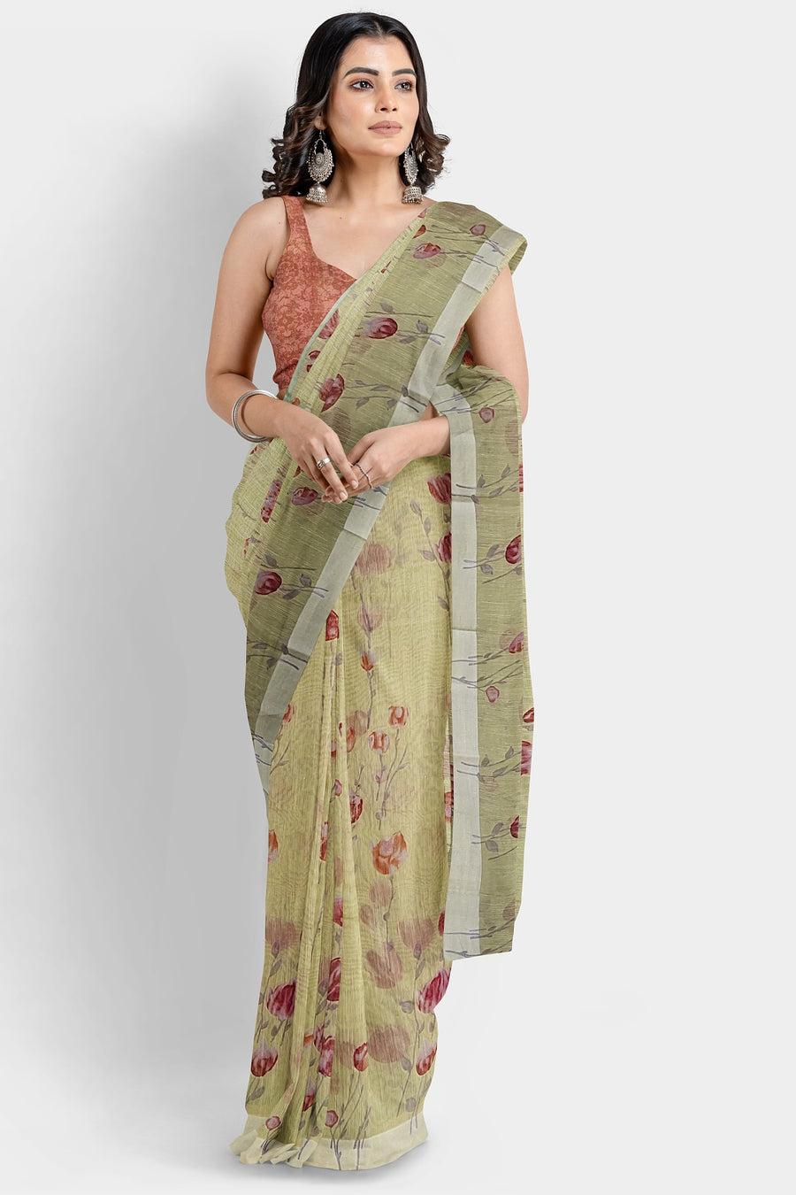 Linen Satin Saree by Sarandhri Siddhi Linen Satin Saree Light Lemon Rouge x One Blouse