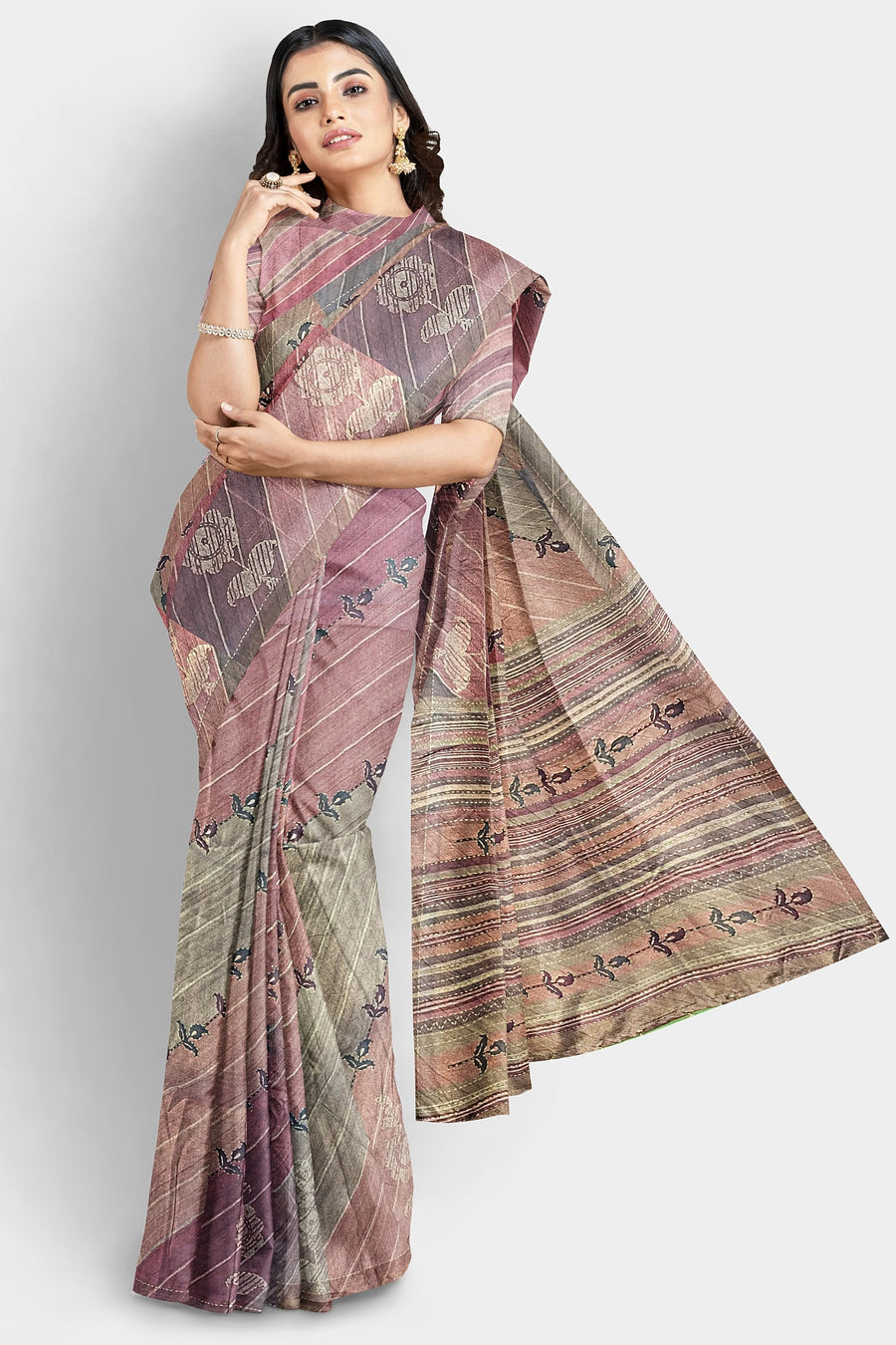 Silk Saree by Sarandhri Cosy Silk Cinnamon Chic Stripes x One Blouse