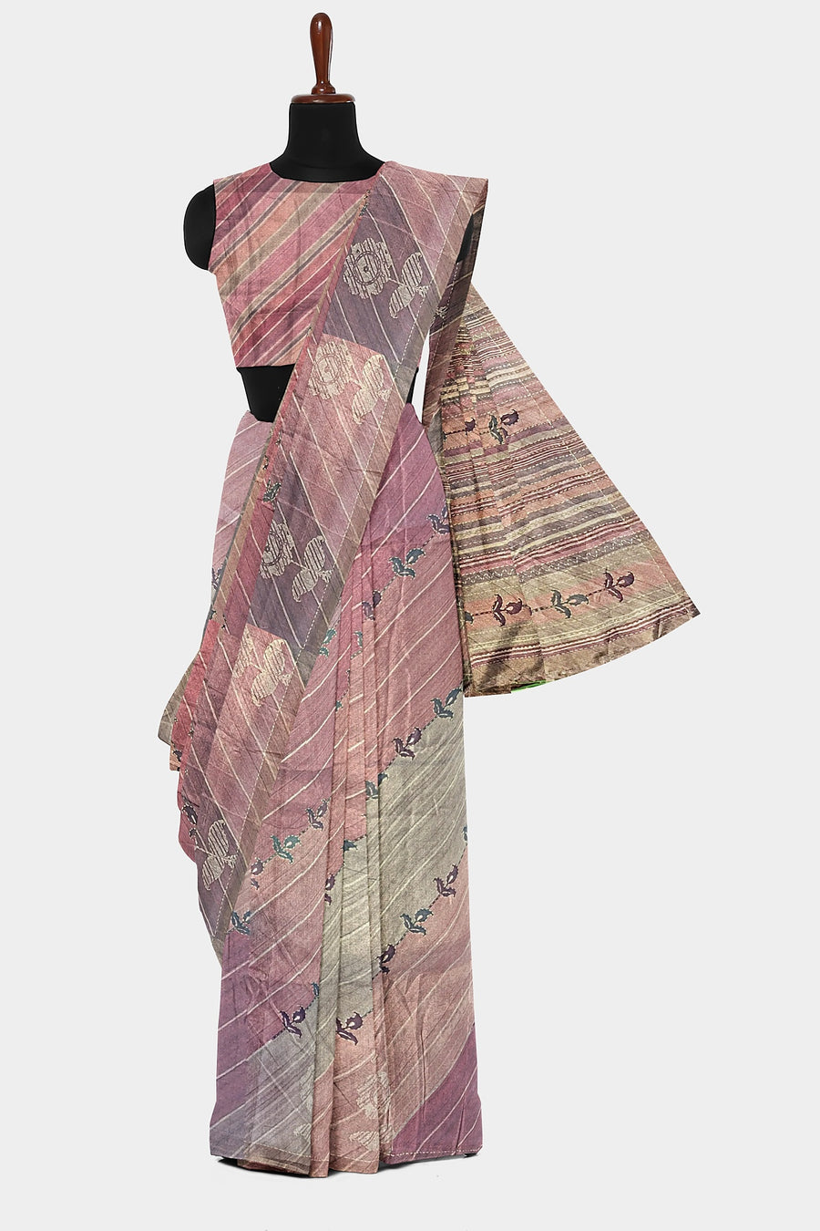 Silk Saree by Sarandhri Cosy Silk Cinnamon Chic Stripes x One Blouse
