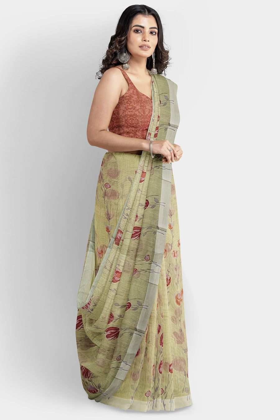 Linen Satin Saree by Sarandhri Siddhi Linen Satin Saree Light Lemon Rouge x One Blouse