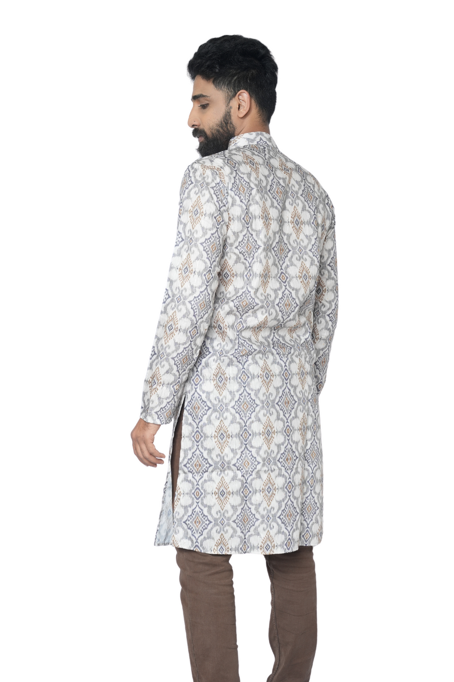Cotton-Silk Digital White Printed Kurta Royal Tapestry