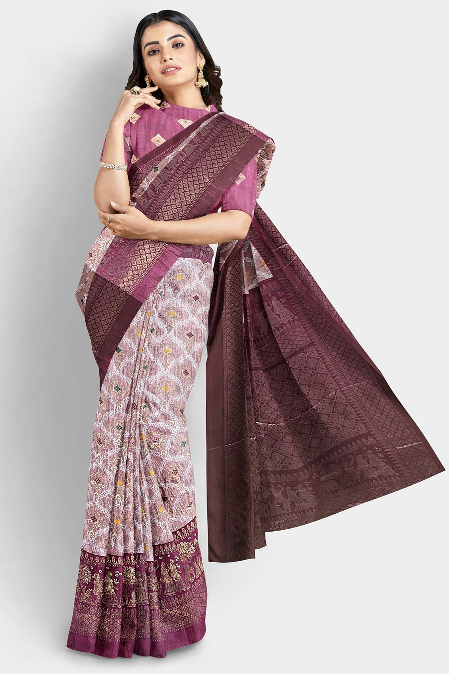 Royal Silk Saree by Sarandhri Rajdarbari Silk Glimmering Garnet Elegance x One Blouse