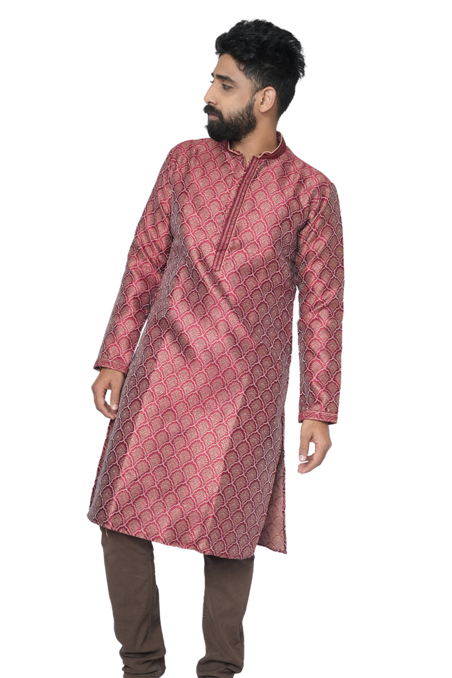 Heavy Silk Kurta For Men Jacquard Auburn Aura