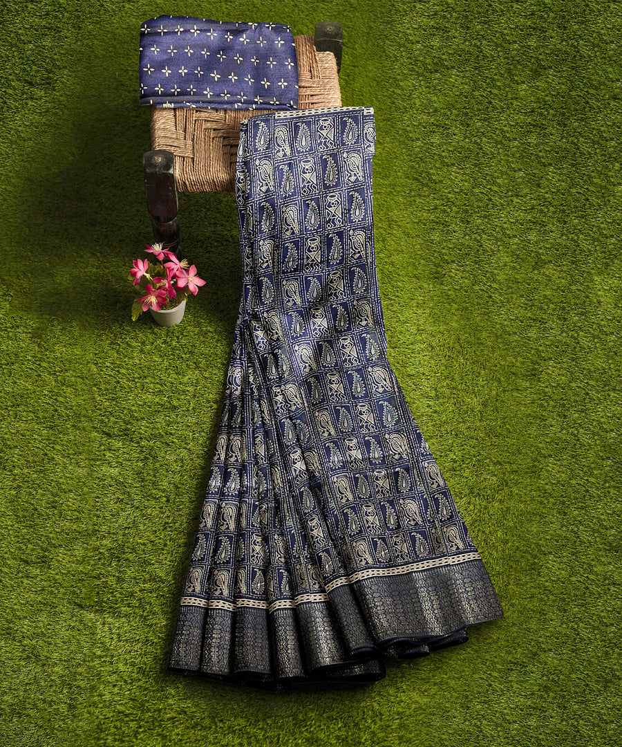 Silk Saree by Sarandhri Dola Silk Cambridge Saree Lapis Lazuli Luster x One Blouse