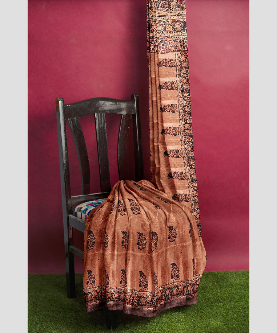 Silk Saree by Sarandhri Cosy Silk with Traditional Indian Print Majestic Mocha Melody x One Blouse