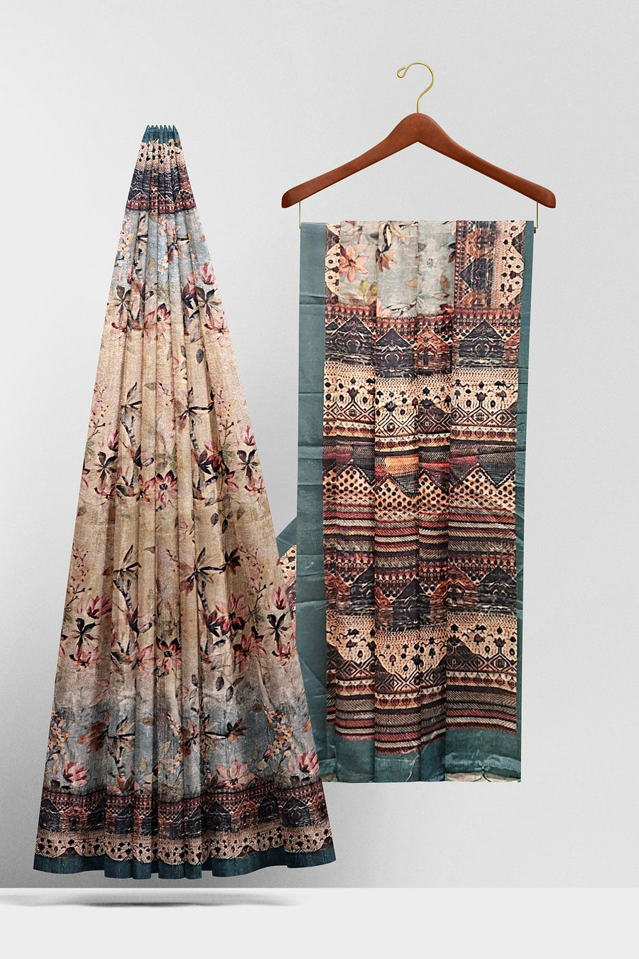 Silk Saree by Sarandhri Cosy Silk with a Floral Print Mossy Maroon Meadow x One Blouse