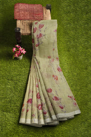 Linen Satin Saree by Sarandhri Siddhi Linen Satin Saree Light Lemon Rouge x One Blouse