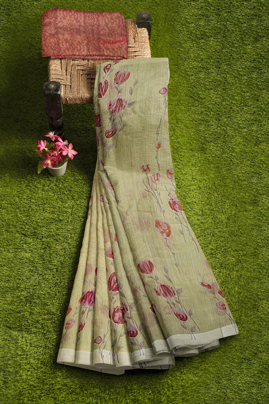 Linen Satin Saree by Sarandhri Siddhi Linen Satin Saree Light Lemon Rouge x One Blouse