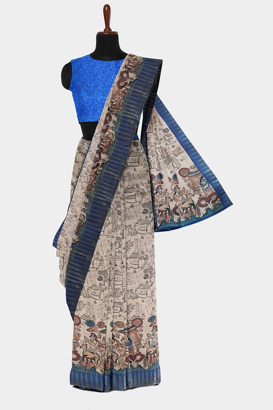 Manipuri Print Saree by Sarandhri Abhushit Slate Serenade x One Blouse