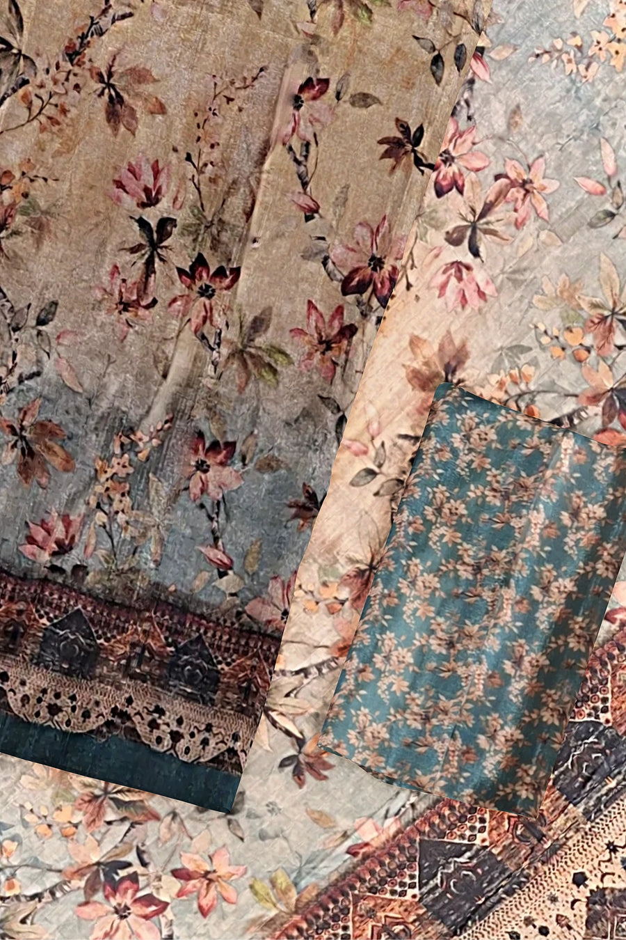 Silk Saree by Sarandhri Cosy Silk with a Floral Print Mossy Maroon Meadow x One Blouse