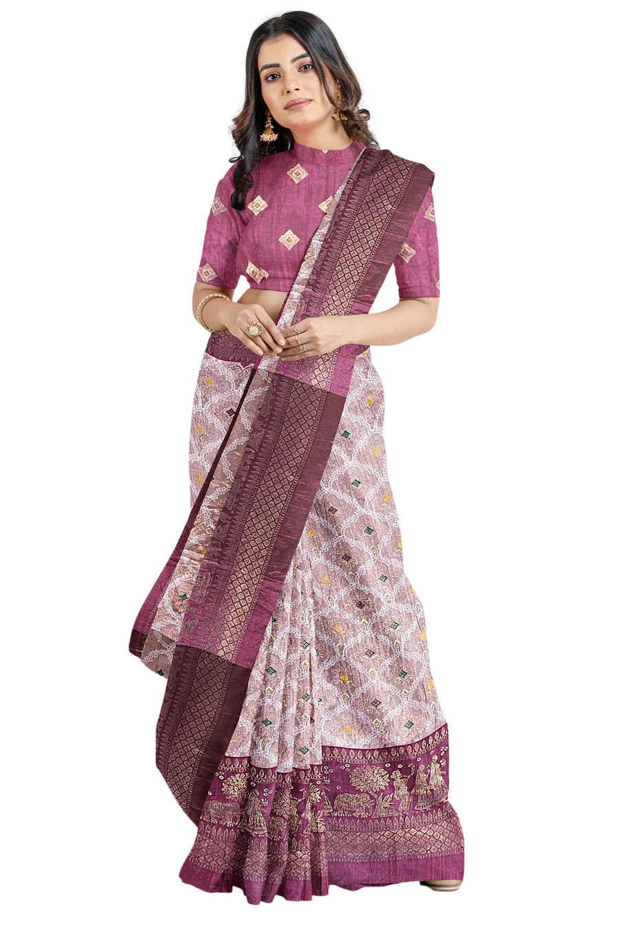 Royal Silk Saree by Sarandhri Rajdarbari Silk Glimmering Garnet Elegance x One Blouse