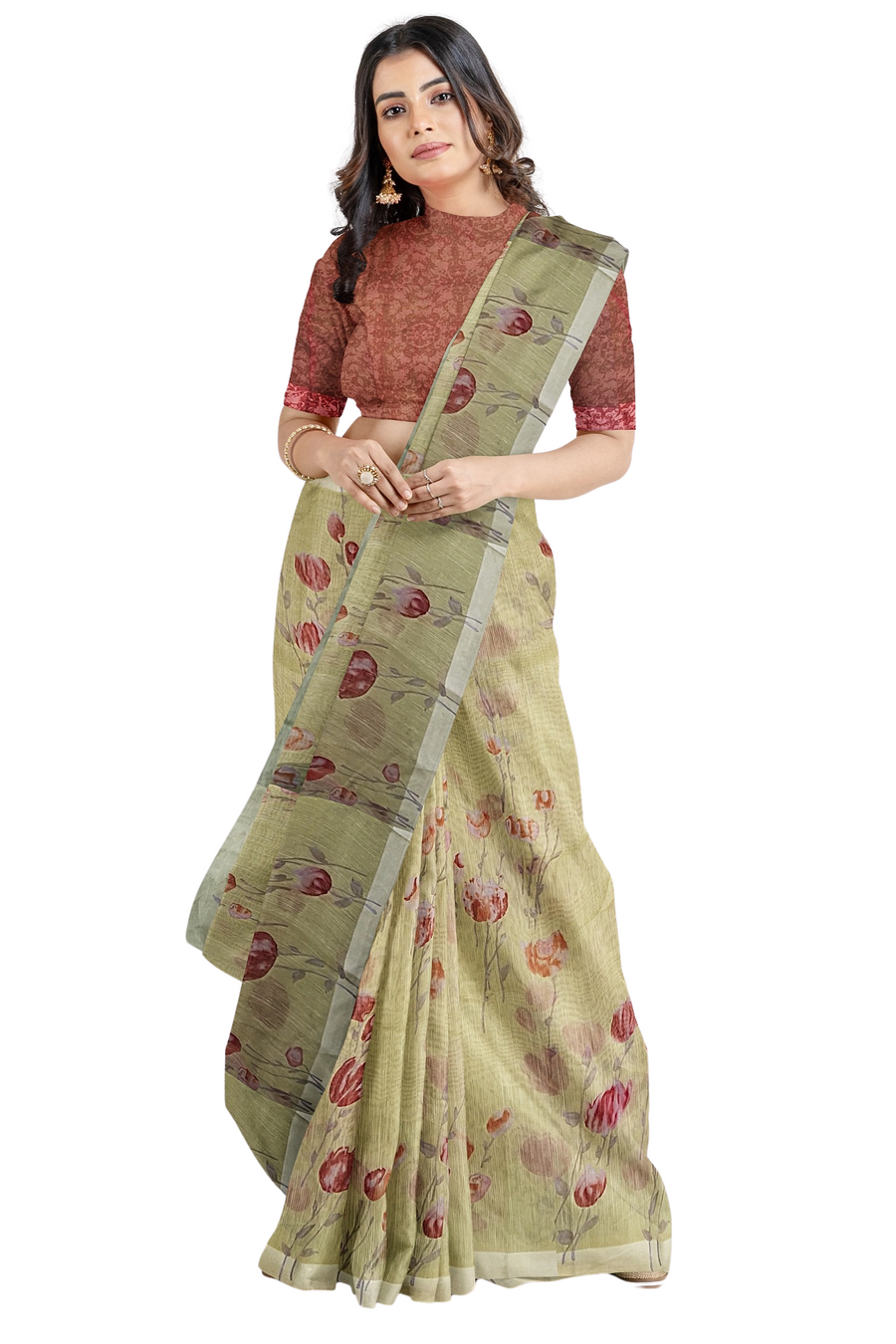 Linen Satin Saree by Sarandhri Siddhi Linen Satin Saree Light Lemon Rouge x One Blouse