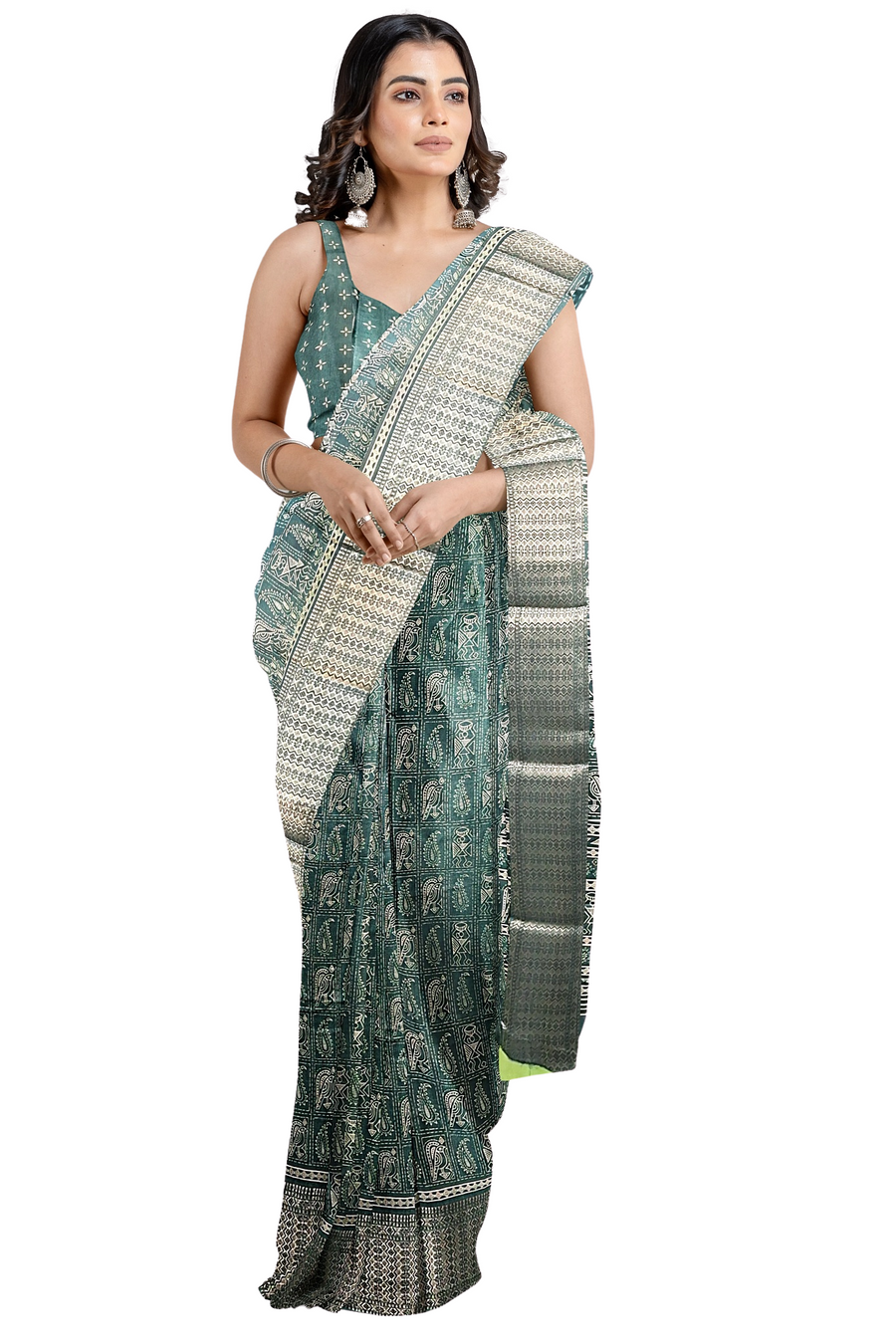 Silk Saree by Sarandhri Dola Silk Cambridge Saree Chartreuse Couture Charm x One Blouse