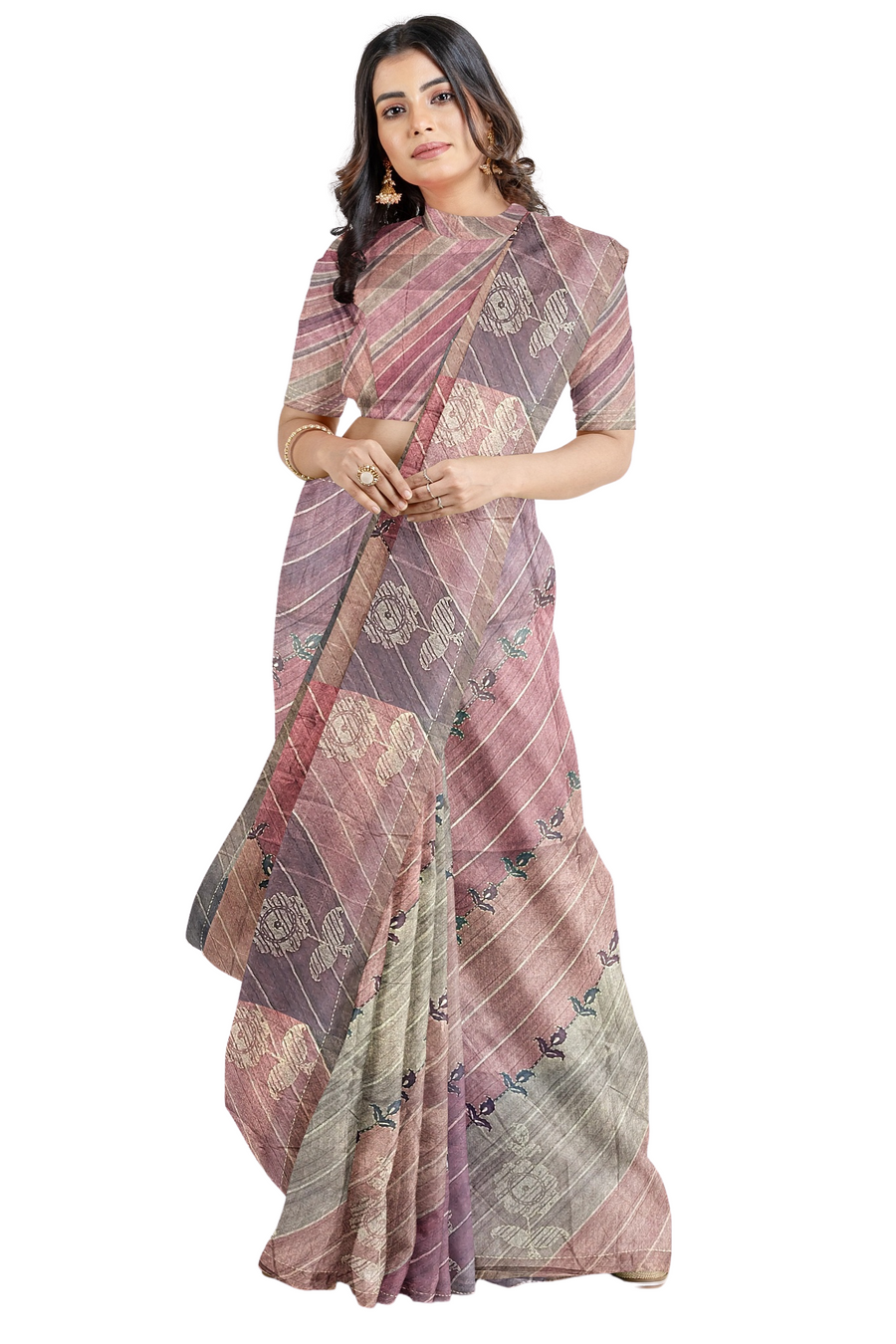 Silk Saree by Sarandhri Cosy Silk Cinnamon Chic Stripes x One Blouse