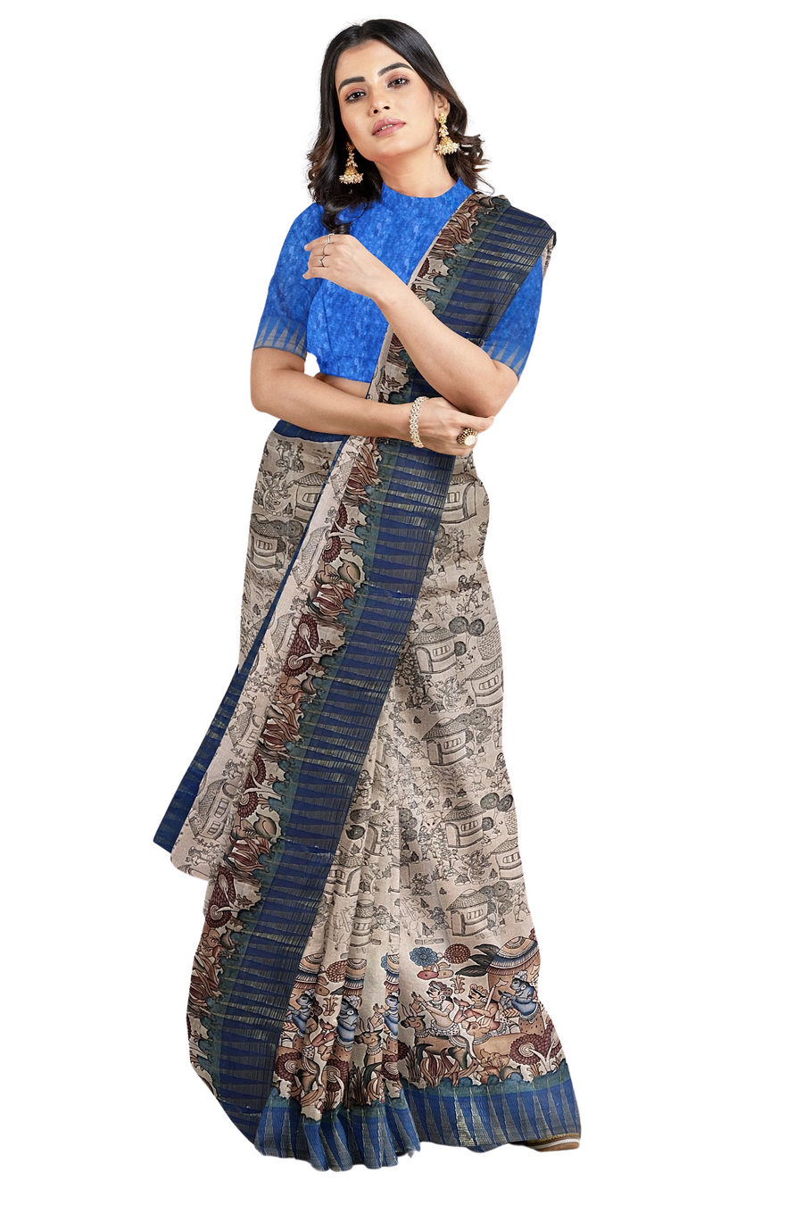 Manipuri Print Saree by Sarandhri Abhushit Slate Serenade x One Blouse