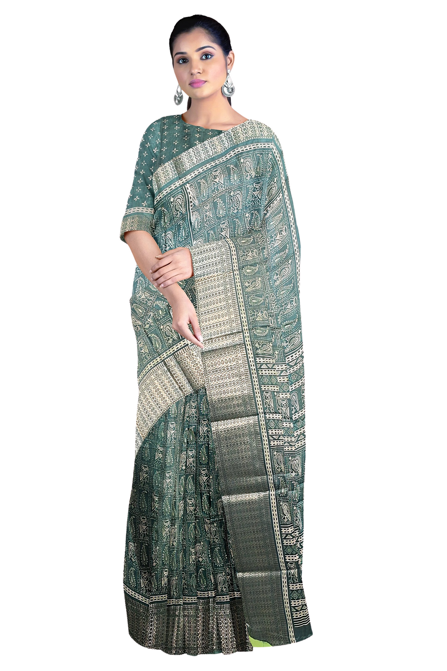 Silk Saree by Sarandhri Dola Silk Cambridge Saree Chartreuse Couture Charm x One Blouse