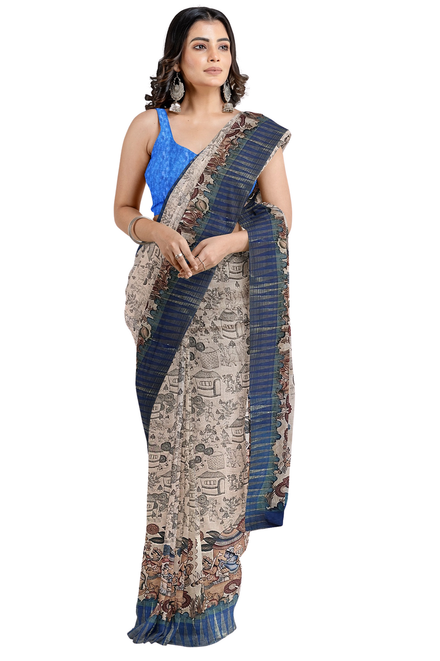 Manipuri Print Saree by Sarandhri Abhushit Slate Serenade x One Blouse