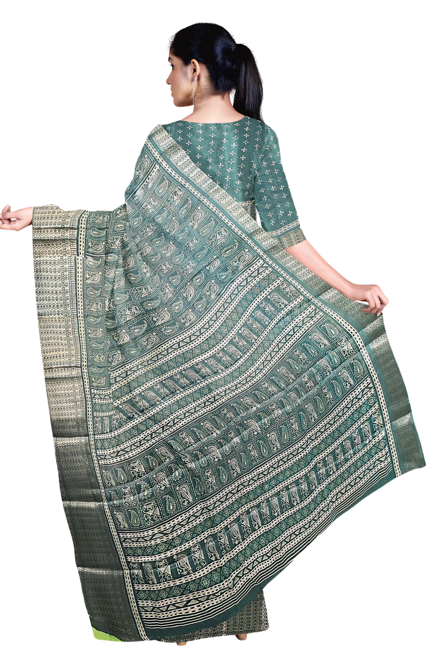 Silk Saree by Sarandhri Dola Silk Cambridge Saree Chartreuse Couture Charm x One Blouse